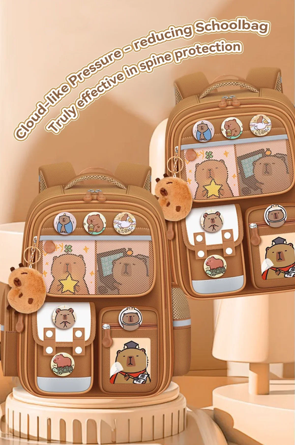 Capybara School Bag Waterproof Backpack Large Capacity Alleviate Burden Protecting Spine Widen Straps Backpack for Students Gift