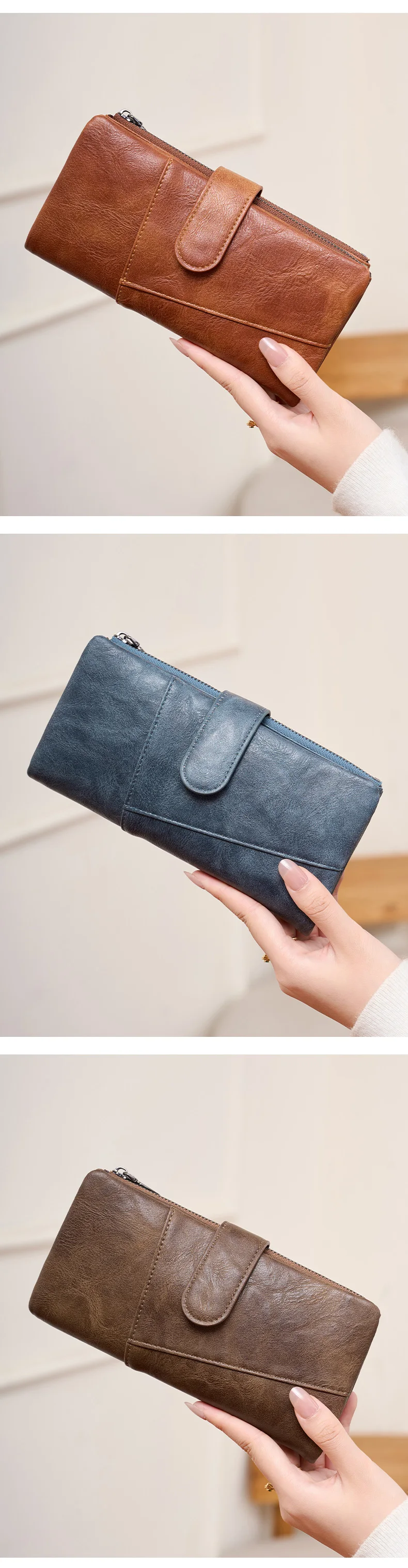 RFID Anti-Theft Women's Wallet, Retro Double Zipper Large Capacity Credit Card Holder, Fashion Simple Tri-fold Long Clutch Bag