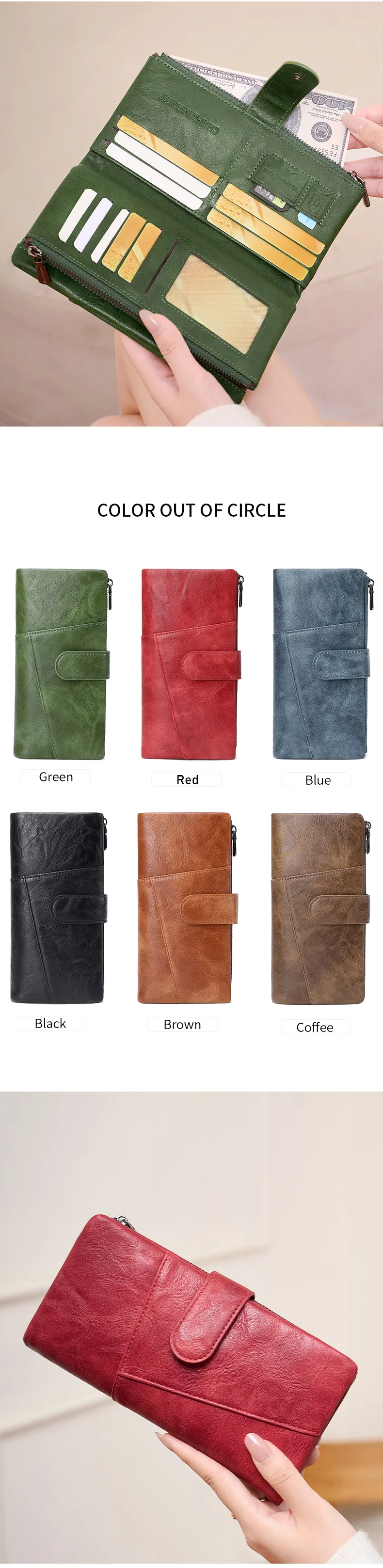 RFID Anti-Theft Women's Wallet, Retro Double Zipper Large Capacity Credit Card Holder, Fashion Simple Tri-fold Long Clutch Bag