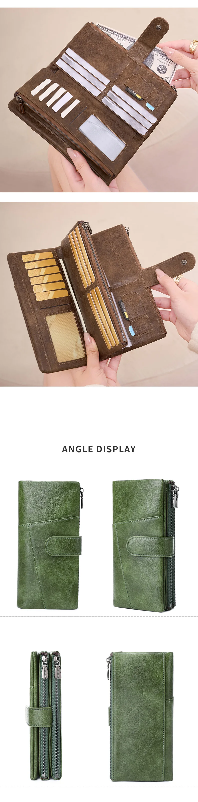 RFID Anti-Theft Women's Wallet, Retro Double Zipper Large Capacity Credit Card Holder, Fashion Simple Tri-fold Long Clutch Bag