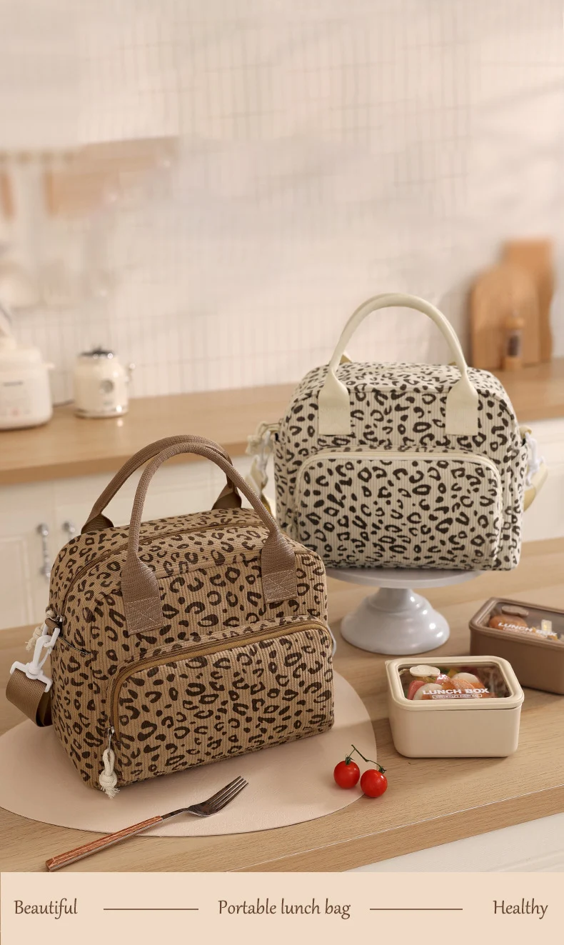 Corduroy Lunch Bag Thermal Insulation Lunch Box Storage Handbag Crossbody Multifunctional Kid School Cooler Bag Picnic FoodPouch