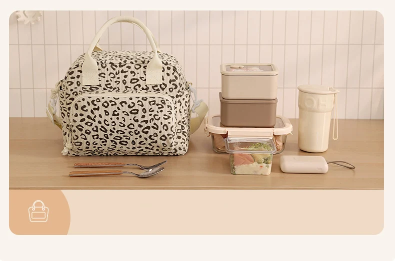 Corduroy Lunch Bag Thermal Insulation Lunch Box Storage Handbag Crossbody Multifunctional Kid School Cooler Bag Picnic FoodPouch