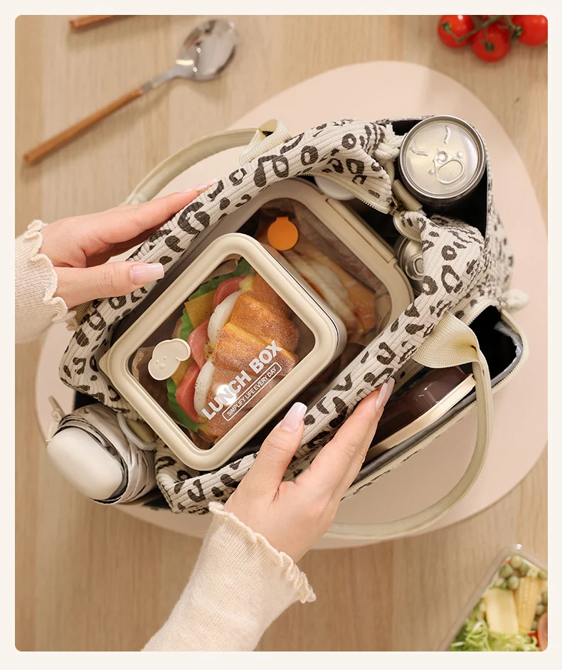 Corduroy Lunch Bag Thermal Insulation Lunch Box Storage Handbag Crossbody Multifunctional Kid School Cooler Bag Picnic FoodPouch