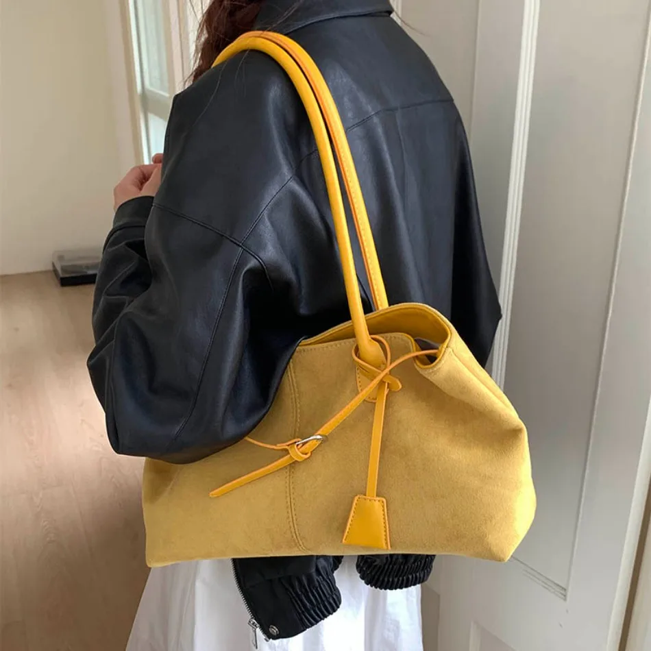 New Winter Solid Color Pu Leather Handbag Designer Shoulder Bags for Women Retro Top-Handle Bag Large Capacity Shopping Tote Sac