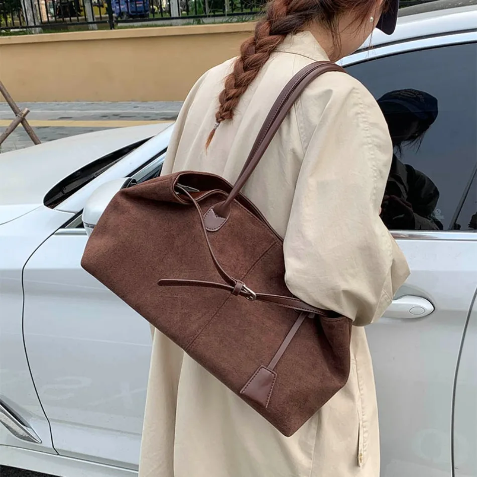New Winter Solid Color Pu Leather Handbag Designer Shoulder Bags for Women Retro Top-Handle Bag Large Capacity Shopping Tote Sac