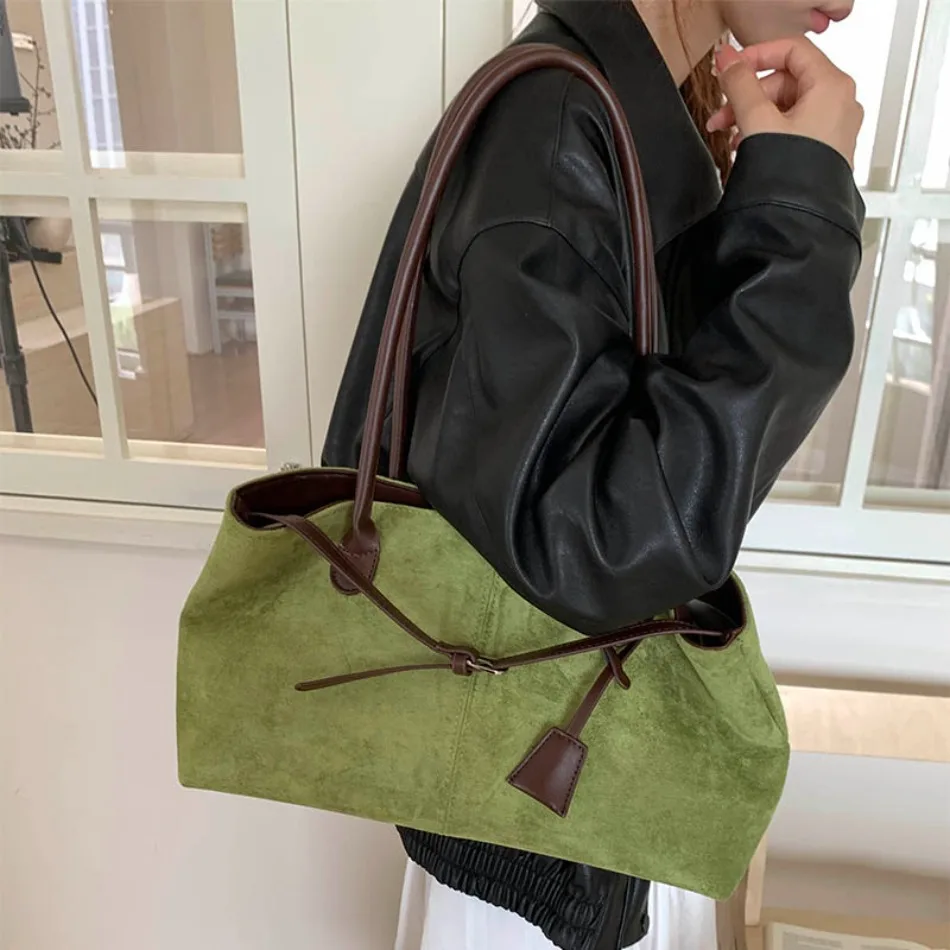 New Winter Solid Color Pu Leather Handbag Designer Shoulder Bags for Women Retro Top-Handle Bag Large Capacity Shopping Tote Sac