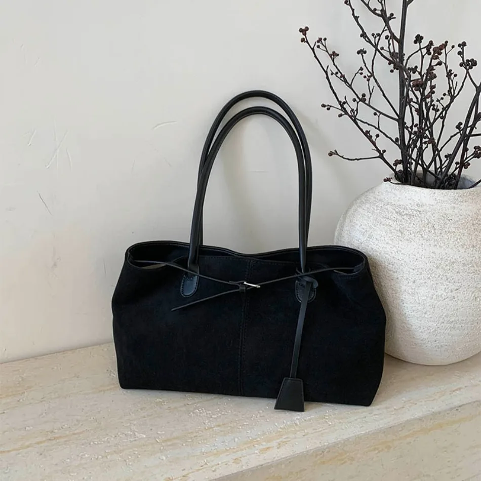 New Winter Solid Color Pu Leather Handbag Designer Shoulder Bags for Women Retro Top-Handle Bag Large Capacity Shopping Tote Sac