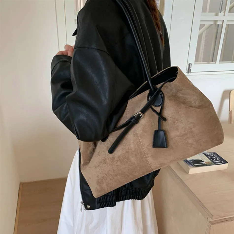 New Winter Solid Color Pu Leather Handbag Designer Shoulder Bags for Women Retro Top-Handle Bag Large Capacity Shopping Tote Sac