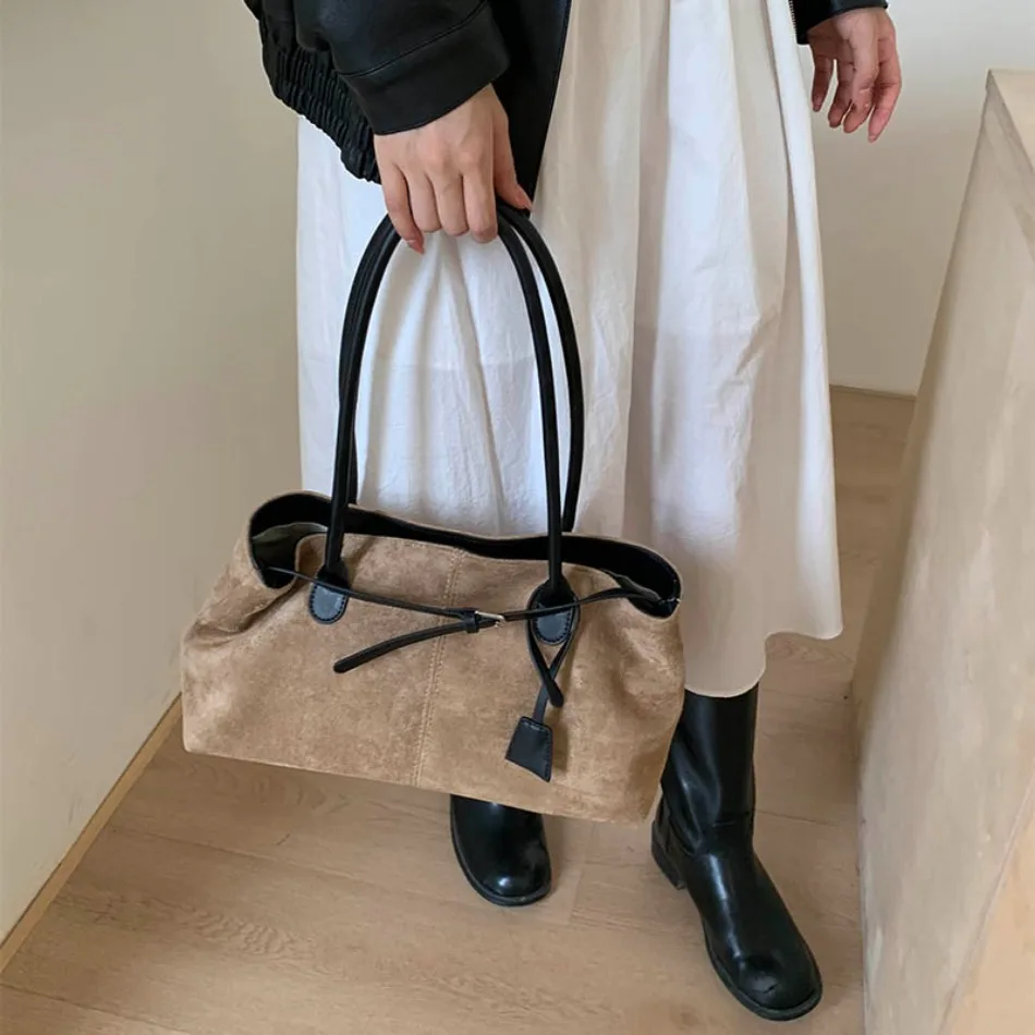 New Winter Solid Color Pu Leather Handbag Designer Shoulder Bags for Women Retro Top-Handle Bag Large Capacity Shopping Tote Sac