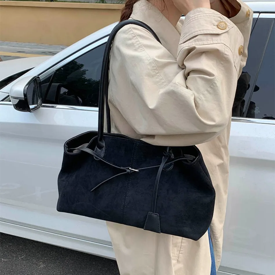 New Winter Solid Color Pu Leather Handbag Designer Shoulder Bags for Women Retro Top-Handle Bag Large Capacity Shopping Tote Sac