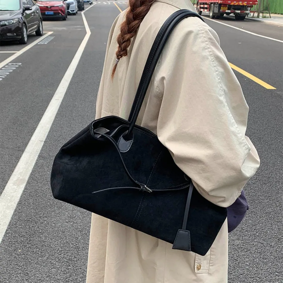 New Winter Solid Color Pu Leather Handbag Designer Shoulder Bags for Women Retro Top-Handle Bag Large Capacity Shopping Tote Sac