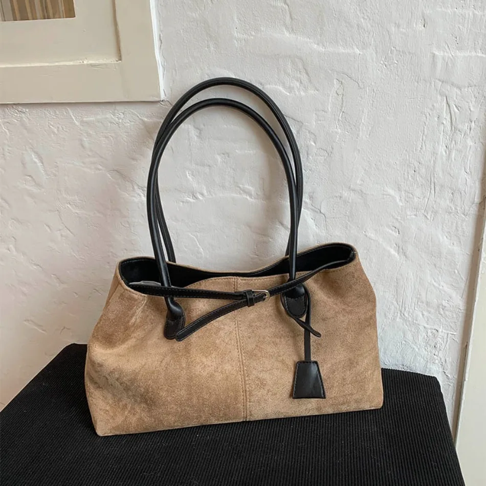 New Winter Solid Color Pu Leather Handbag Designer Shoulder Bags for Women Retro Top-Handle Bag Large Capacity Shopping Tote Sac