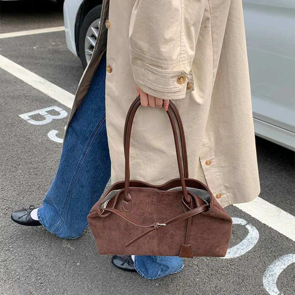 New Winter Solid Color Pu Leather Handbag Designer Shoulder Bags for Women Retro Top-Handle Bag Large Capacity Shopping Tote Sac