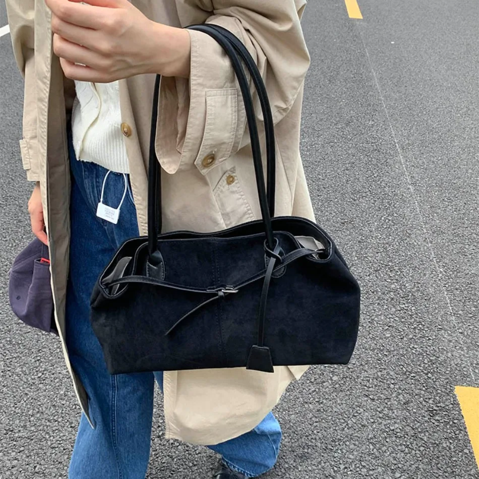 New Winter Solid Color Pu Leather Handbag Designer Shoulder Bags for Women Retro Top-Handle Bag Large Capacity Shopping Tote Sac