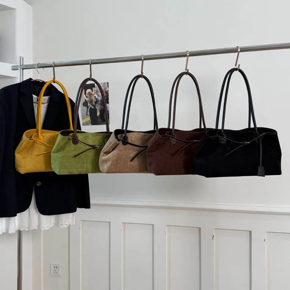 New Winter Solid Color Pu Leather Handbag Designer Shoulder Bags for Women Retro Top-Handle Bag Large Capacity Shopping Tote Sac