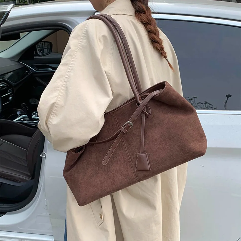 New Winter Solid Color Pu Leather Handbag Designer Shoulder Bags for Women Retro Top-Handle Bag Large Capacity Shopping Tote Sac