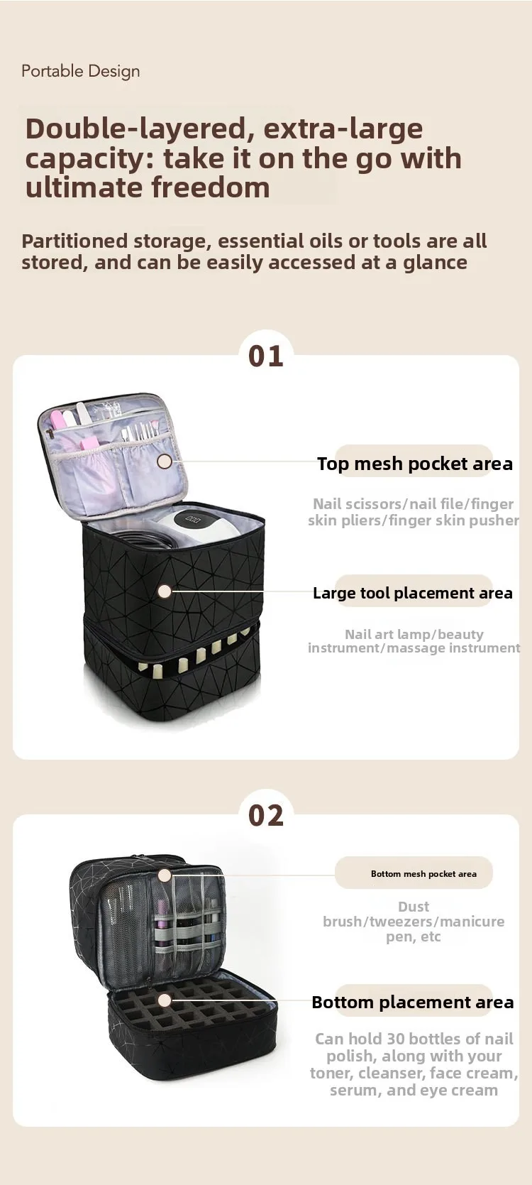 Cross-Border Large-Capacity Cosmetic Bag, High-End PVC Portable Women's Bag, Nail Polish Storage Bag, Manicure Tote Bag, Bag