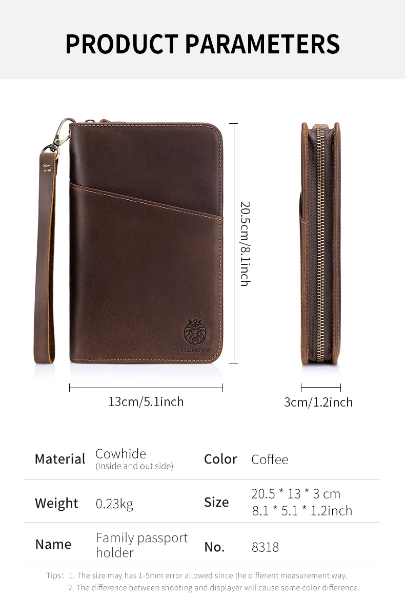 Passport Holder for Travel Family with Strap Genuine Leather RFID Blocking Travel Document Organizer Wallet with Pen Holder