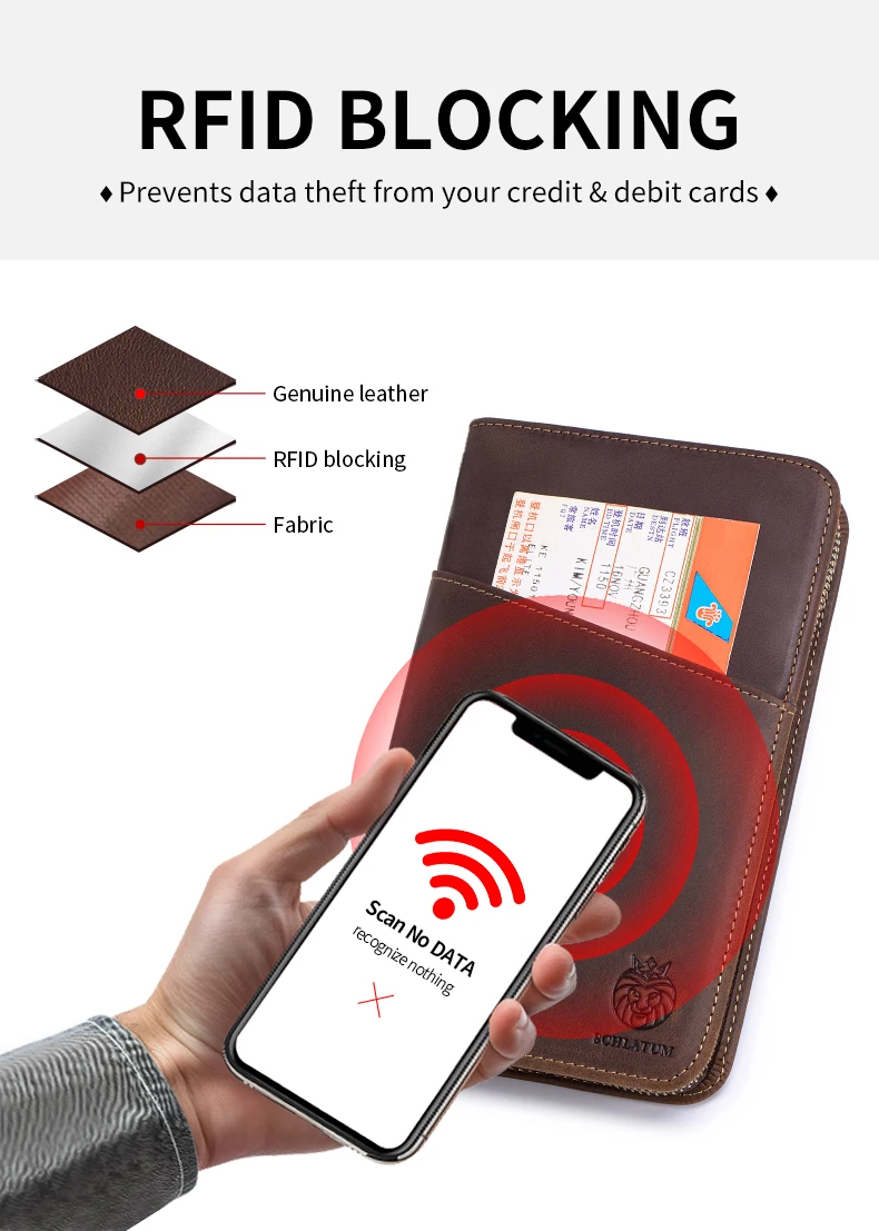 Passport Holder for Travel Family with Strap Genuine Leather RFID Blocking Travel Document Organizer Wallet with Pen Holder
