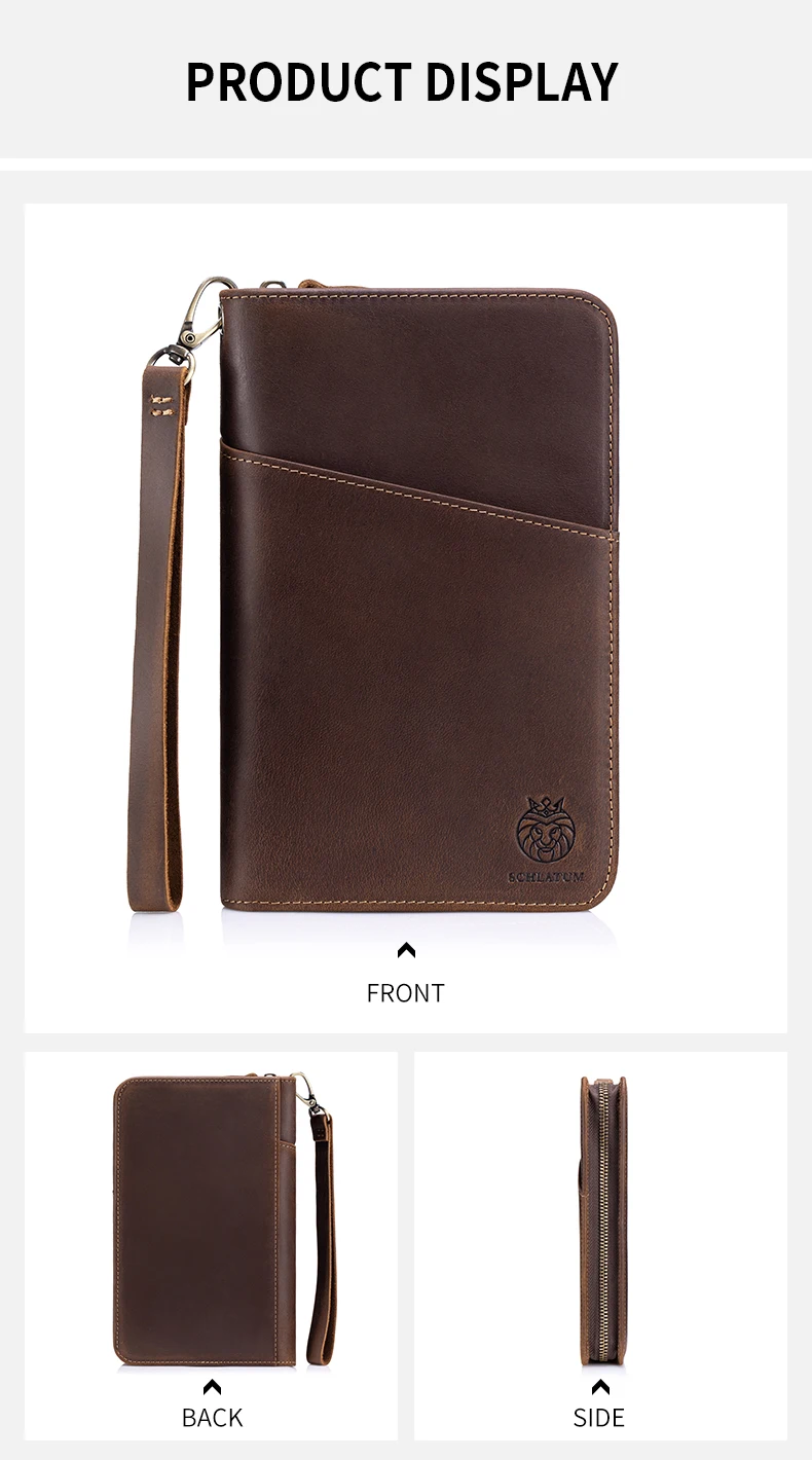 Passport Holder for Travel Family with Strap Genuine Leather RFID Blocking Travel Document Organizer Wallet with Pen Holder