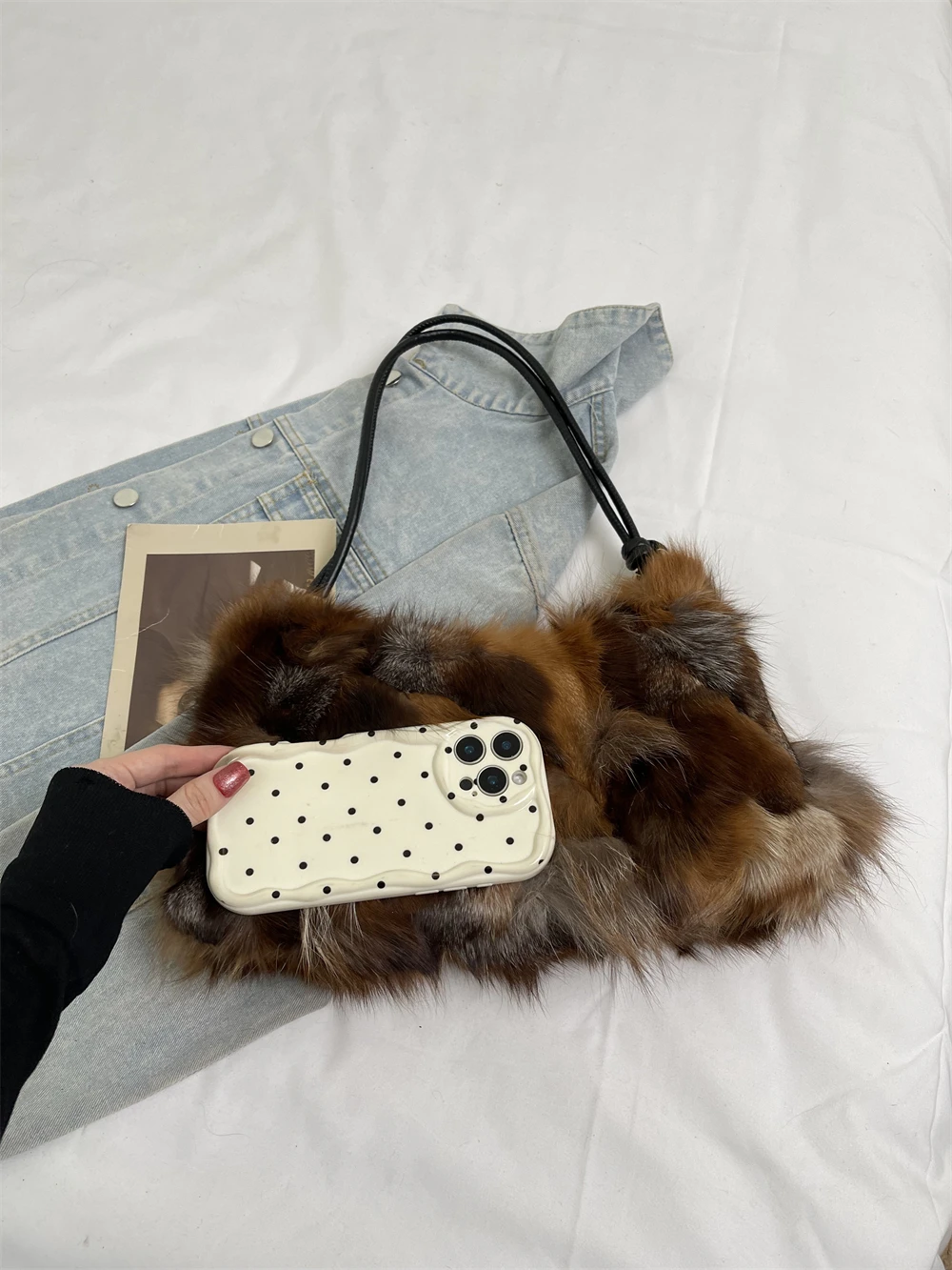 Winter Warm Fox Fur Shoulder Hobo Bags For Women Latest Luxury Designer Purses And Handbags Elegant Evening Bag For Dinner Party