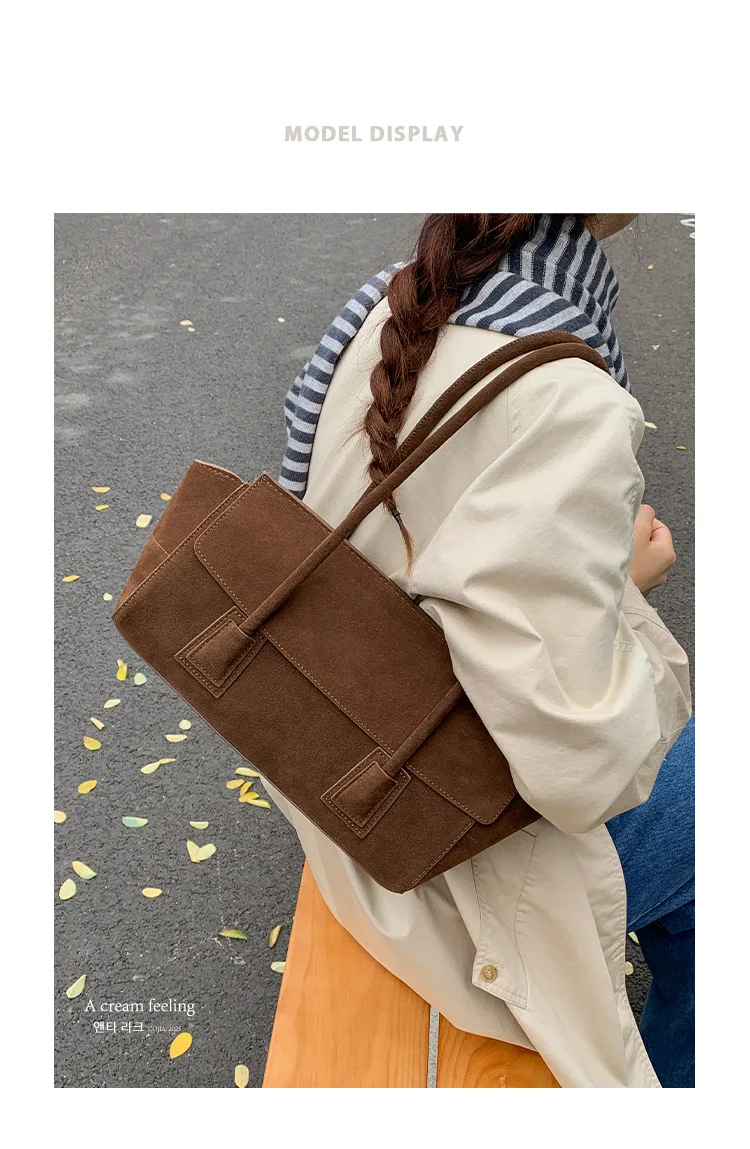 Vintage Suede Shoulder Bag Korean Fashion Simple Crossbody Handle Bag for Women Comfortable and Versatile Texture Storage Bags