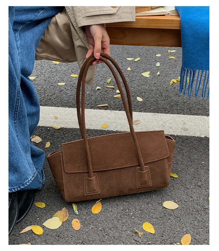 Vintage Suede Shoulder Bag Korean Fashion Simple Crossbody Handle Bag for Women Comfortable and Versatile Texture Storage Bags