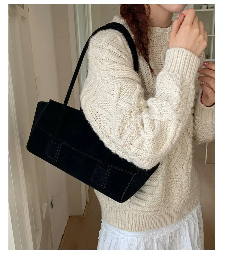 Vintage Suede Shoulder Bag Korean Fashion Simple Crossbody Handle Bag for Women Comfortable and Versatile Texture Storage Bags