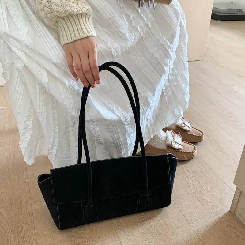 Vintage Suede Shoulder Bag Korean Fashion Simple Crossbody Handle Bag for Women Comfortable and Versatile Texture Storage Bags