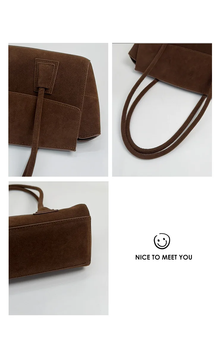 Vintage Suede Shoulder Bag Korean Fashion Simple Crossbody Handle Bag for Women Comfortable and Versatile Texture Storage Bags