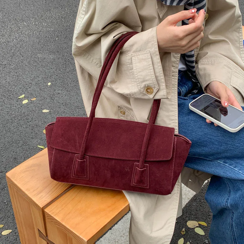 Vintage Suede Shoulder Bag Korean Fashion Simple Crossbody Handle Bag for Women Comfortable and Versatile Texture Storage Bags
