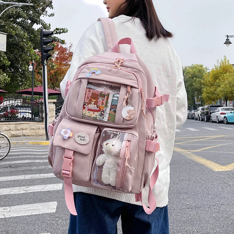 Cute Women Backpacks Waterproof Multi-Pocket Nylon School Backpack for Student Female Girls Kawaii Laptop Book Pack Mochilas
