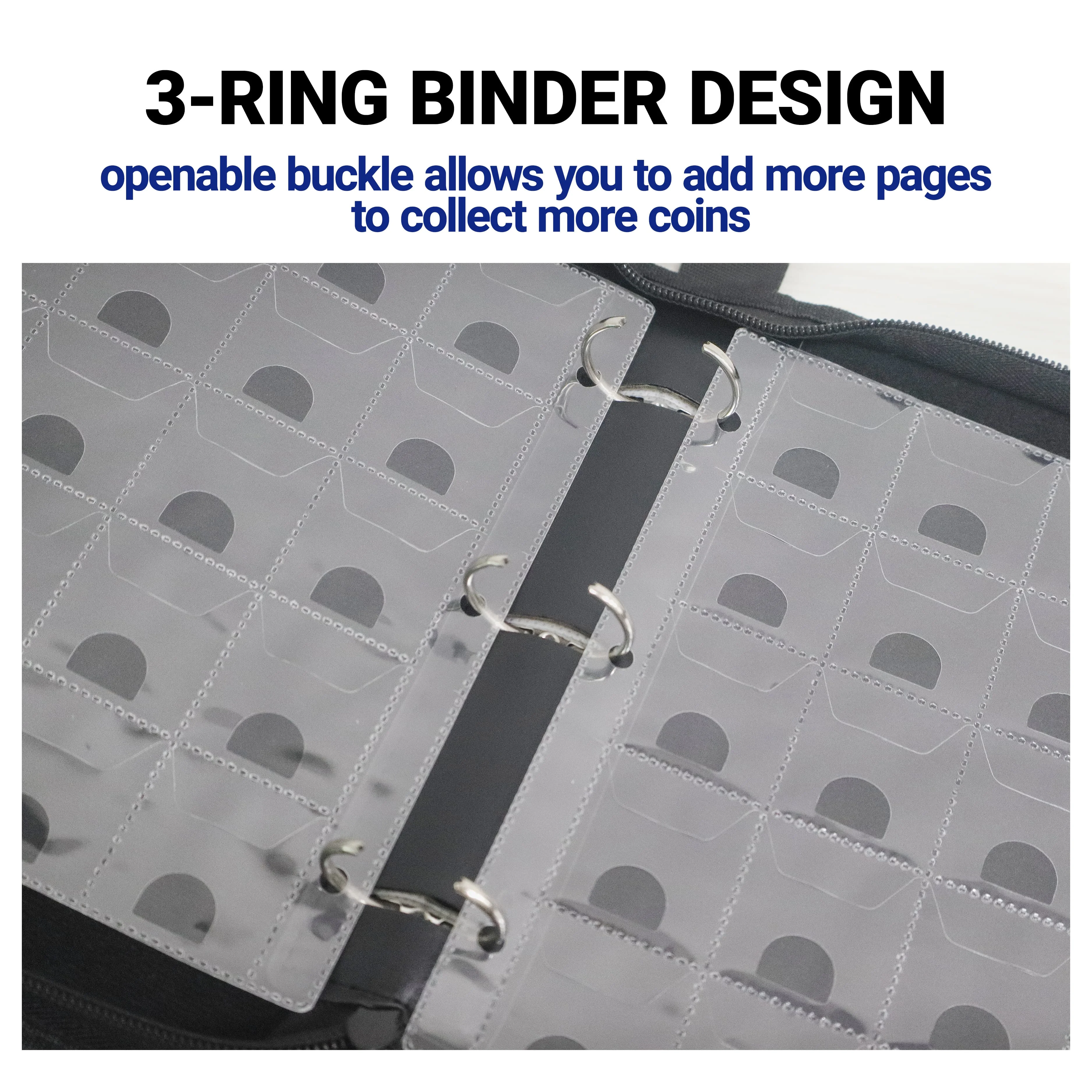 220 Slots Coin Collector Book Zipper PU Coin Storage Album Portable Coin Protector for Collection Display