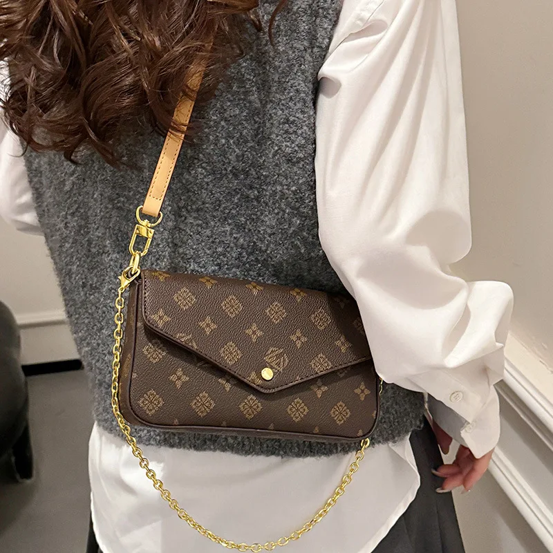 Women Color Block Print Crossbody Bag - 2026 New Minimalist Chain Shoulder Purse for Commuting