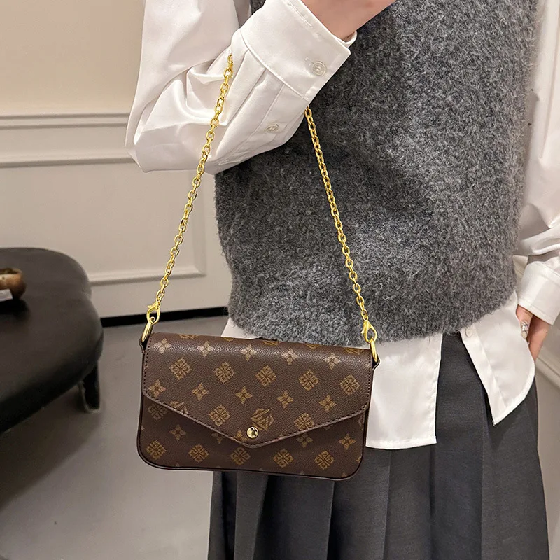 Women Color Block Print Crossbody Bag - 2026 New Minimalist Chain Shoulder Purse for Commuting