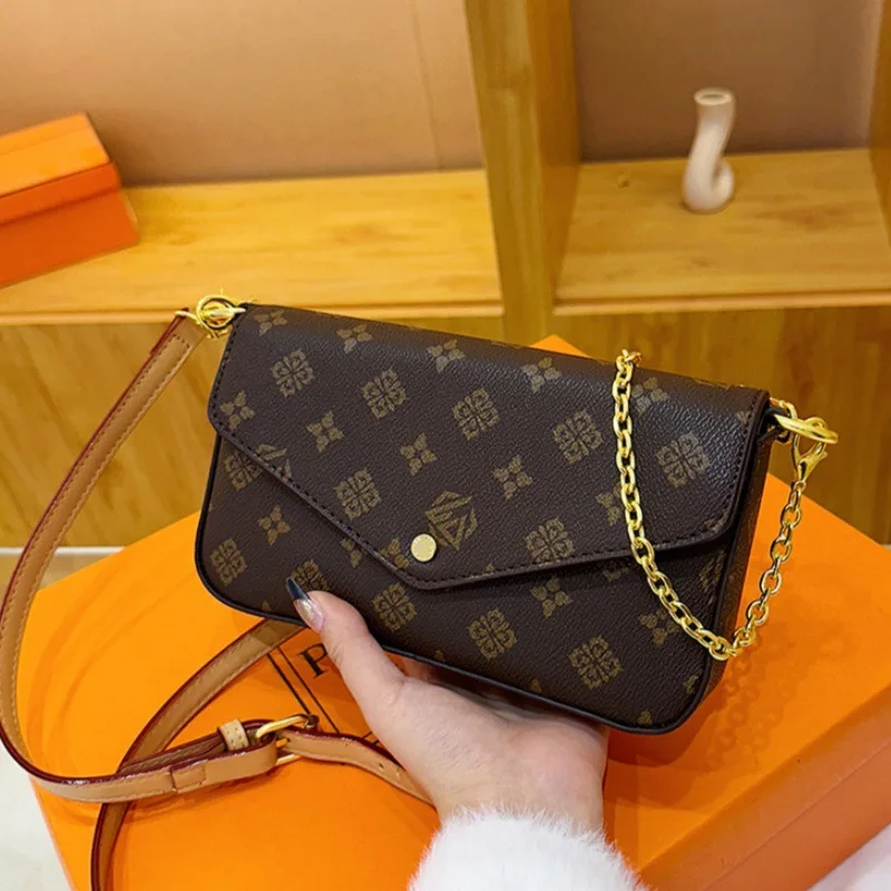 Women Color Block Print Crossbody Bag - 2026 New Minimalist Chain Shoulder Purse for Commuting