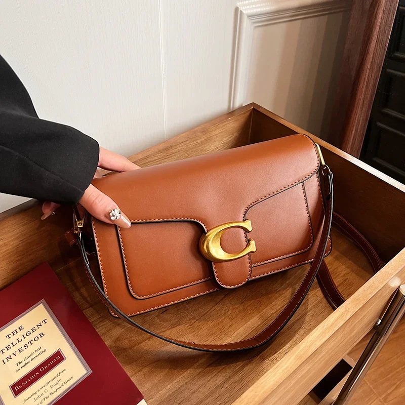 2026 New European Fashionable Solid PU Leather C-Lock Mini Square Underarm Crossbody Bag, Versatile Daily Purse for Women