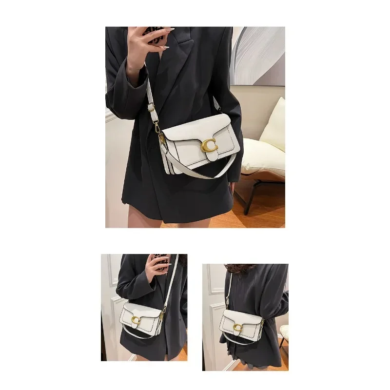 2026 New European Fashionable Solid PU Leather C-Lock Mini Square Underarm Crossbody Bag, Versatile Daily Purse for Women