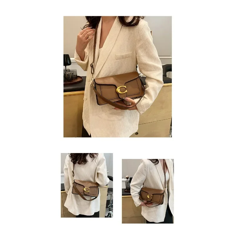 2026 New European Fashionable Solid PU Leather C-Lock Mini Square Underarm Crossbody Bag, Versatile Daily Purse for Women
