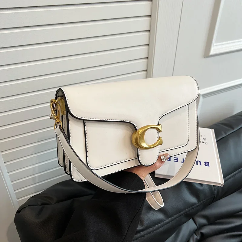 2026 New European Fashionable Solid PU Leather C-Lock Mini Square Underarm Crossbody Bag, Versatile Daily Purse for Women