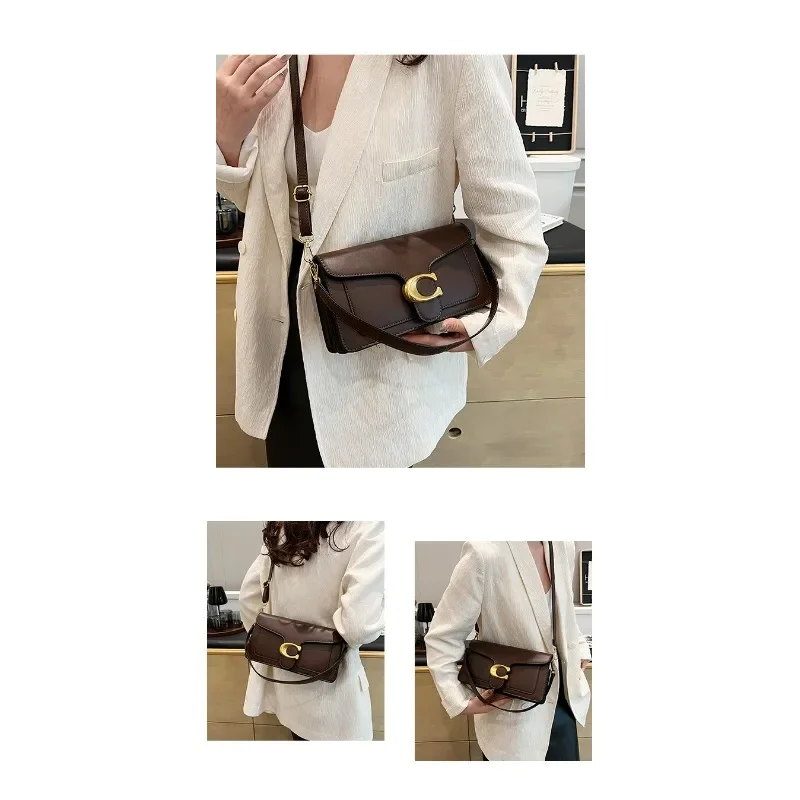 2026 New European Fashionable Solid PU Leather C-Lock Mini Square Underarm Crossbody Bag, Versatile Daily Purse for Women