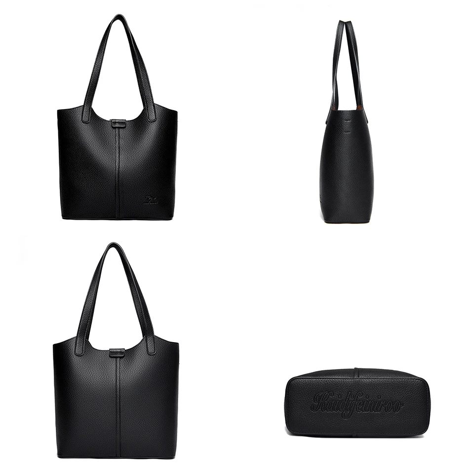 Genuine Brand Soft Leather Shoulder Bag For Women Casual Tote Bag Female Solid Color Purse Simple Design Handbag Commuting Sac