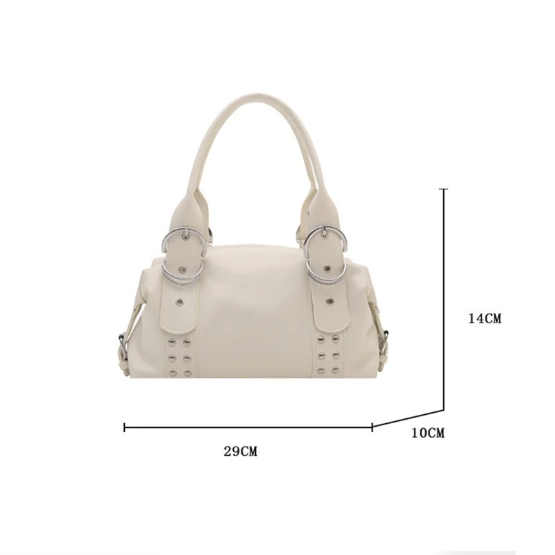 Vintage Style PU Leather Women Shoulder Bag Large Capacity High Quality Fashion Rivet Handbag Daily Use Y2K Motorcycle Bag