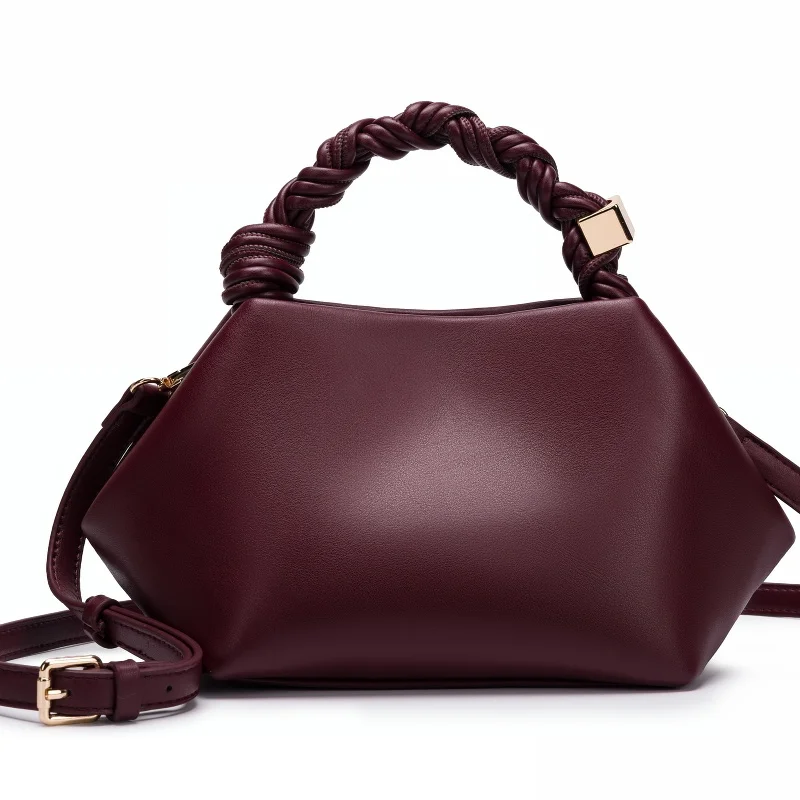 Women Dark Brown Soft Fabric Hobo Handbag Retro Braided Twisted Handle Minimalist Portable Handheld Crossbody Tote Purse
