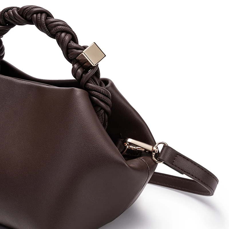 Women Dark Brown Soft Fabric Hobo Handbag Retro Braided Twisted Handle Minimalist Portable Handheld Crossbody Tote Purse
