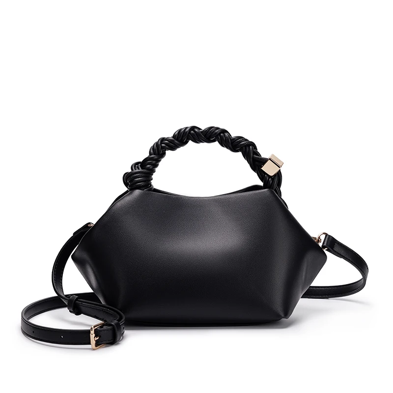 Women Dark Brown Soft Fabric Hobo Handbag Retro Braided Twisted Handle Minimalist Portable Handheld Crossbody Tote Purse