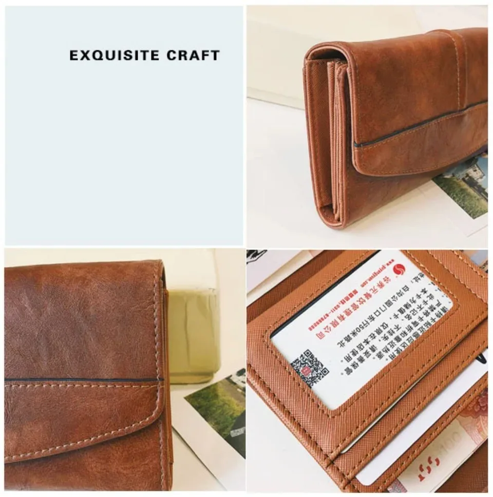 Vintage Trifold Wallet Women Long PU Leather Wallet Female Clutch Purse Hasp Female Phone Bag Girl Card Bags Ladies High Quality