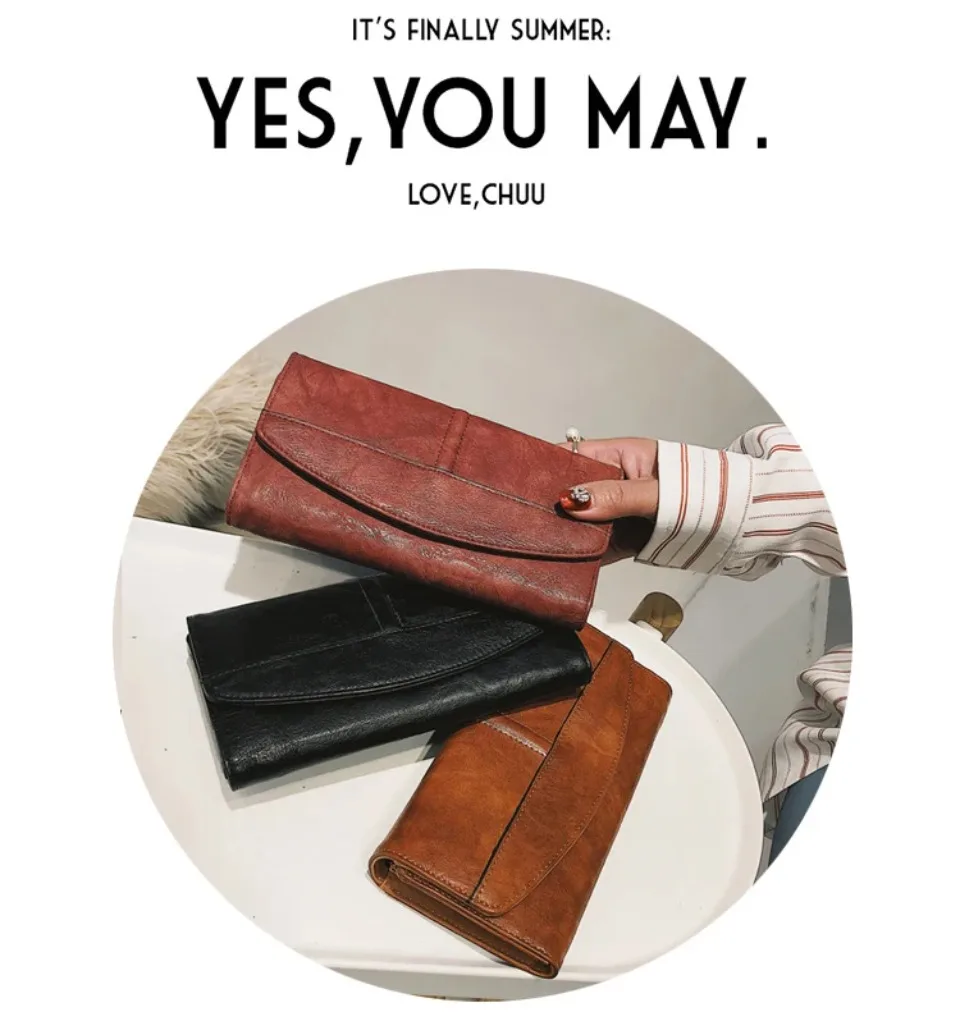 Vintage Trifold Wallet Women Long PU Leather Wallet Female Clutch Purse Hasp Female Phone Bag Girl Card Bags Ladies High Quality