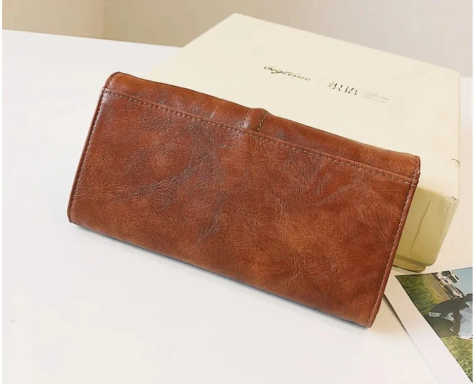 Vintage Trifold Wallet Women Long PU Leather Wallet Female Clutch Purse Hasp Female Phone Bag Girl Card Bags Ladies High Quality