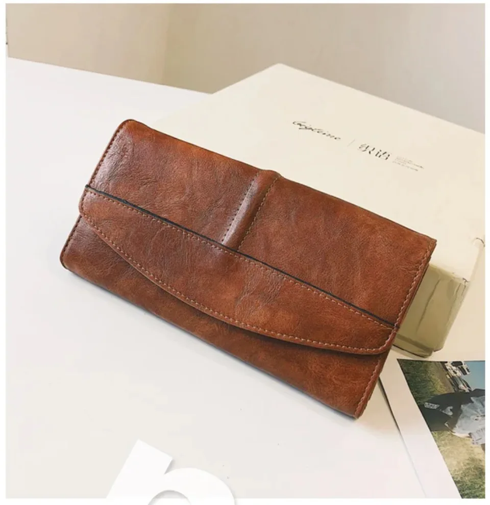 Vintage Trifold Wallet Women Long PU Leather Wallet Female Clutch Purse Hasp Female Phone Bag Girl Card Bags Ladies High Quality